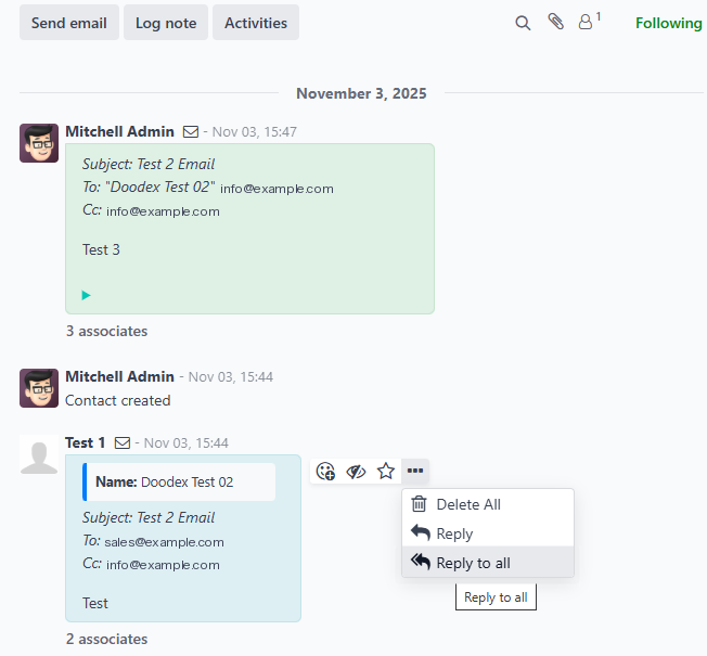 L’action Répondre à tous sur un message du chatter, qui répond à toutes les personnes présentes sur l’original